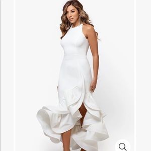 Betsy & Adam Tiered Ruffles Scuba Crepe Gown